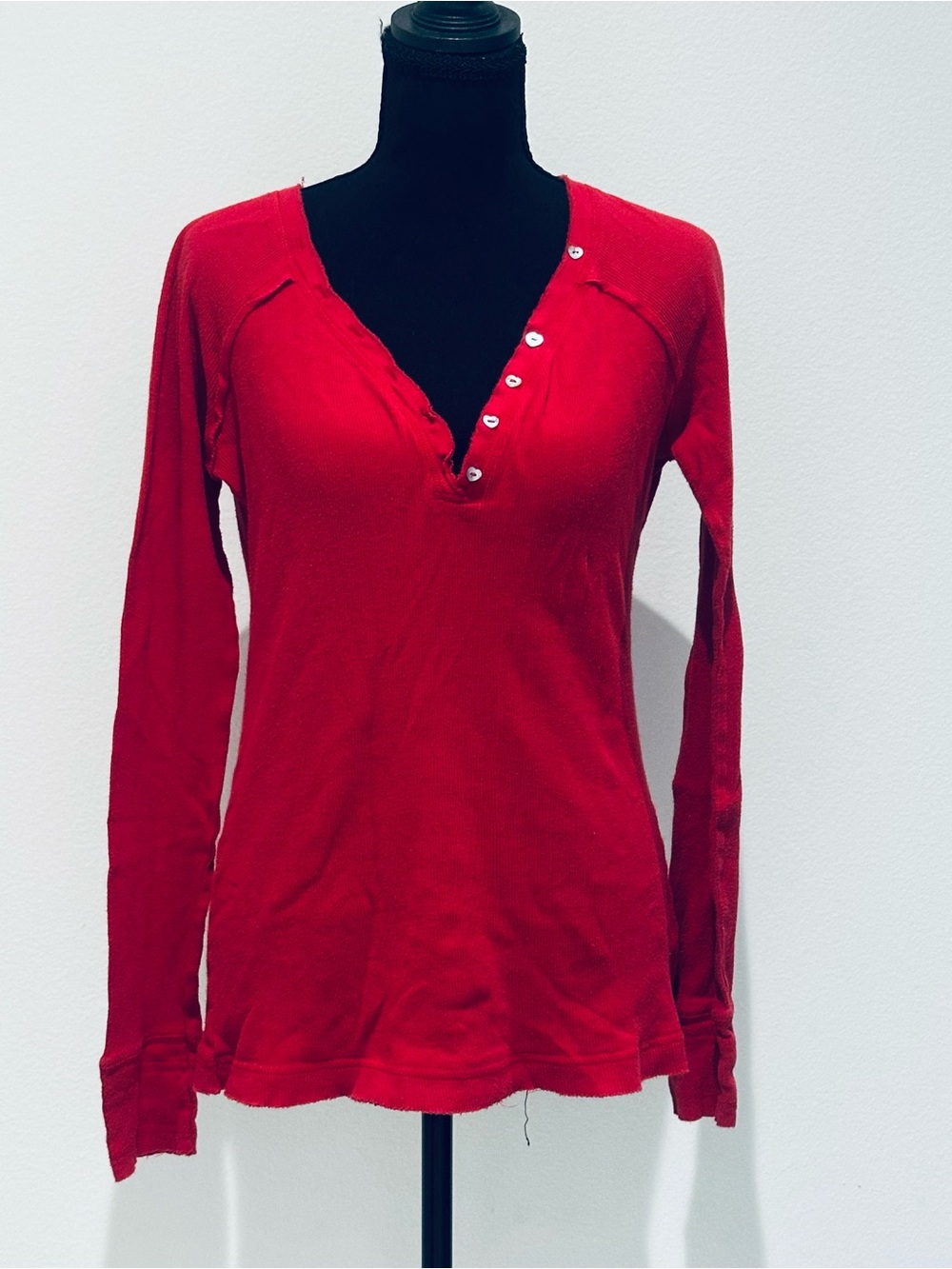 Red Long-Sleeve Henley Top